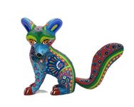 ALKIMIA INC Mexican Alebrije Fox Wood Carving Handcrafted Sculpture (Turquoise)