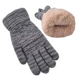 Women's Winter Warm Touch Screen Gloves Womens Thermal Grey Cable Knit Wool Fleece Lined Touchscreen Texting Mittens for Cold Weather