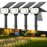 Quntis Ambience Pro Solar Lights Outdoor Waterproof, 26+1 LED 3 Warm Lighting Modes, 2-in-1 Adjustable Solar Landscape Spotlights for Walkway Yard Garden Driveway Patio Pool Tree Decoration - 4 Pack