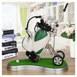 Mini Desktop Golf Bag Pen Holder with Lawn Base and Golf pens 6-Piece Set of Golf Souvenir Tour Souvenir Novelty Gift (Green and White)