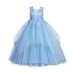 LOLANTA Flower Girls Princess Dress, Kids Weddings Prom Party Ball Gown Lace Tulle Dresses, Girls Elegant Pageant Birthday Carnival Christmas Occasion Wear, Blue, 11-12 Years, 160