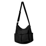 Messenger Bag Crossbody Men Women, Canvas Shoulder Bag with Zipper Water Bottle Holder College Work(Black)