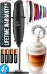 Zulay Kitchen Powerful Milk Frother Wand With Duracell Batteries - Ultra Fast Handheld Drink Mixer - Electric Whisk Foam Maker for Coffee, Lattes, Cappuccino & Matcha - Z1 Motor - Executive Black