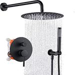 HaiZR Matte Black Shower System - Brass Bathroom Shower Faucet with 10 Inch Shower Head and Handle, Wall Mounted Rainfall Shower Combo Set with Rough-in Valve Body and Trim Kit