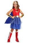 Girl's Caped Wonder Woman Costume, Red White & Blue Tutu Dress, Superhero Outfit with Cape & Gold Tiara Medium