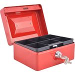 oddpod™ DL Metal Cash Box & Jewelry Safe Locker with Plastic Coin Tray & Key Lock - Small (Red)