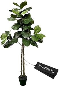 Hand-Made 5' Fiddle Leaf Fig Artificial Tree with Ethically Sourced Real Wood Trunks | Green | Cypress & Alabaster