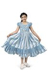 Fashion Dream Girls Stripe Ruffle Hem Dress(Blue_9-10 Year)