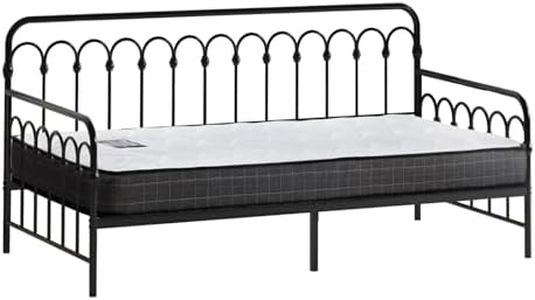 OIKITURE Metal Daybed Frame w/Mattress Set, Single Size Sofa Bed with Central Support Legs, Steel Bed Slats, Single Beds with Medium-Firm Support Mattress for Bedroom Furniture, Black