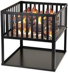 Crafter Fire Pit 40x40x40 cm Black Steel Outdoor Fire Pits for Garden with Ash Tray Large Brazier Effect Portable Log Burner, Square Basket Fire Pit BBQ Log Burner, Metal Fire Pits for Beach