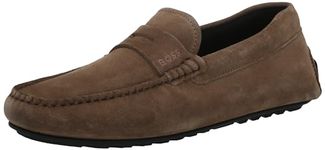 BOSS Men's Smooth Suede Slip on Drivers Loafer, Stone Beige, 11