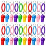 Hedume 30 Pcs Sport Whistle with Bracelet, 6 Colors Loud Plastic Whistles with Stretchable Coil Wrist Keychain Ring for Coaches, Referees, Officials, Birthday Party Gift, Emergency Training