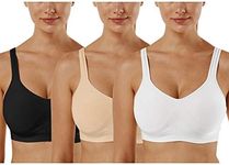 Vertvie Women's Sports Bra Seamless Comfort Push Up Bra Wireless Padded Plus Size Yoga Sleep Bra 1/2/3 Pack(3 Pack-Black+White+Khaki,3XL)