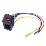 BIQU 15A 250V Rocker Switch Power Socket Inlet Module Plug 5A Fuse Switch with 5Pcs 16-14 AWG Wiring 3 Pin IEC320 C14