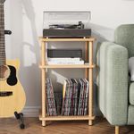 Apicizon 3 Tier End Table, Record Player Stand with Storage Shelf, Wooden Vinyl Record, Nightstand Bedside Table for Small Spaces, Bedroom, Living Room, Easy Assembly, Natural