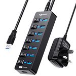 Powered USB Hub 3.0,VEMONT 7 Ports Multi USB Hubs and 1 USB Smart Charging Port with 5V/3A Power Supply,USB Extension Splitter with Individual On/Off Switches and 3.9ft/1.2m Long Cable for PC/Laptop