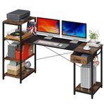 GYIIYUO Computer Desk 63 Inch with Wider 14'' Printer Shelves, Reversible Industrial Office Desk with 4-Tier Storage, Fabric Drawer and Host Stand, Sturdy and Stable Study Desk, Rustic Brown & Black