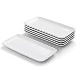 WishDeco Ceramic Rectangle Plates Set of 6, White Serving Platters, 23cm/9 Inch Small Serving Plates, Porcelain Party Plates for Appetizer, Dessert, Salad, Sushi, Snack, Cake