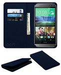 ACM Rich Leather Flip Wallet Front & Back Case Compatible with HTC One M8 Eye Mobile Flap Magnetic Cover Blue