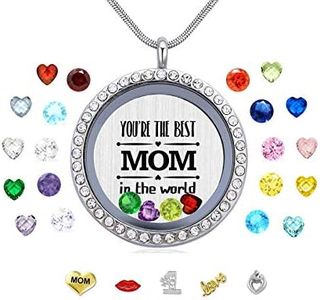 Veeshy Gift for Mother Mom, You Are the Best Mom in the World Living Memory Round Floating Locket Snake Chain Necklace Pendant for Women