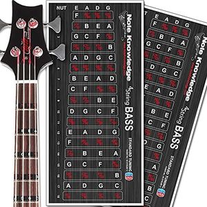 Bass Guitar Fretboard Note Map Decals/Stickers 2-Pack for Learning and Practicing Notes on Bass Guitar