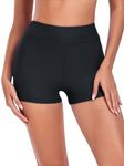 Colloyes Women's Black Swim Board Shorts Swimming Bottoms High Waisted Tummy Control Swimsuits Beach Shorts Size Small