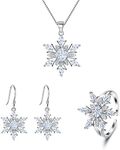 EVER FAITH Women's Jewelry 925 Sterling Silver Clear CZ Winter Snowflake Pendant Necklace Hook Earrings Cuff Ring Set