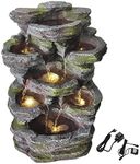 Maxkon Garden Water Feature Fountain Rocky Waterfall LED Lights Submersible Pump Outdoor Indoor Backyard Balcony Home 5-Tier 46cm