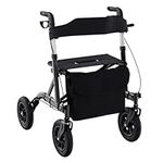 COSTWAY Foldable Rollator, Height Adjustable Rolling Walker with Seat, 24CM All Terrain Wheel, Storage Bag, Lightweight Walking Aid Frame for for Elderly & Disabled, 160 KG Weight Capacity (Black)