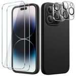 JETech 5 in 1 Silicone Case for iPhone 14 Pro 6.1-Inch, with 2-Pack Screen Protector and 2-Pack Camera Lens Protector, Full Coverage Tempered Glass Film, Shockproof Phone Cover (Black)