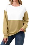 RONGCAT Womens Color Block Sweatshirts Long Sleeve Crewneck Loose Fit Pullover Oversized 2024 Fall Outfits Clothes Y2K Tops, Khaki-white, Medium