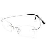 Flexible Titanium Rimless Transition Bifocal Reading Glasses +2.00 Strength for Men Women Photochromism Gray Readers Eyeglasses