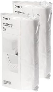 Ikea DVALA White Fitted Bed Sheets, Euro Single 90 x 200 cm, European Size, 100% Cotton - Set of 2
