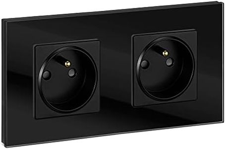 Navaris Prise de courant murale - Double prise type E avec terre encastrable design cadre en verre - Prise électrique standard noire