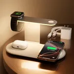 GUSGU 3 in 1 Charging Station for MagSafe Wireless Charger with Three-Level Night Light, 15W Max Fast Charging for iPhone 16/15/14/13/12, iWatch S1-8/Ultra, AirPods(USB-C Charger Included)-Gray
