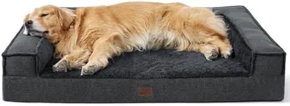 Bedsure Orthopedic Dog Bed for Extra Large Dogs - XLplus Egg Foam Dog Sofa, Bolster Couch Pet Bed with Removable Waterproof Washable Cover, Comfy Plush Velvet Fluff Surface, Nonskid Bottom, Charcoal