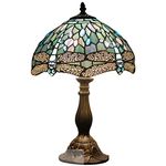 Tiffany Table Lamp W12H18 Inch Tall(LED Bulb Included)Sea Blue Stained Glass Dragonfly Style Shade Antique Base S147 WERFACTORY Desk Reading Light Livingroom Bedroom Bedside Study Bar Art Crafts Gifts