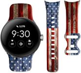 OZLNKPJL Compatible with Pixel Watch 2/1 Band for Women Men,Soft Silicone Waterproof Sport Replacement Strap for Pixel Watch 2 2023/ Pixel Watch 2022 Accessories,Wood American Flag