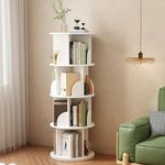 Nisorpa 4 Tier Rotating Bookshelf White, Floor Standing Kids Spinning Book Shelf, Round Revolving Bookcase Tower for Bedroom & Living Room