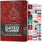 Legend Planner Jan 2025 – Jan 2026 Dated Weekly & Monthly Planner to Hit Your Goals, Increase Productivity & Live Happier. Organizer Notebook & Productivity Journal. A5 Hardcover (Wine Red)