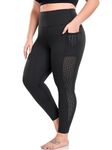 MEJING Plus Size Leggings with Pockets for Women High Waisted Tummy Control Spandex Soft Black Workout Yoga Pants Mesh Gym 3XL