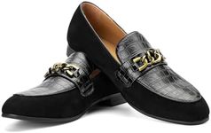 JITAI Mens Leather Shoes Pattern Printing Mens Dress Loafer Shoes Slip-on Casual Loafer Smoking Slipper, Black/11, 12 US