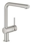 GROHE Minta – Kitchen Sink Pull Out Dual Spray Mixer Tap (High L-Spout, 360° Swivel Spout, 46 mm Ceramic Cartridge, Monobloc Easy Installation, Tails 3/8 Inch), Size 328 mm, Stainless Steel, 30274DC0