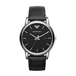 Emporio Armani Watch for Men, Three Hand Date Movement, 41 mm Silver Stainless Steel Case with a Leather Strap, AR1692