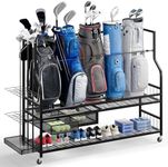 DWVO 5 Golf Bag Organizer for Garage, Golf Storage Organizer w/Wheels for Garage Club and Shed, Golf Bag Storage Rack w/Drawer for Golf Bags, Clubs, Balls and Other Equipment Accessories