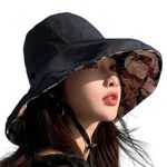 Lziizl Reversible Bucket Hat Women UV Sun Protection Wide Brim Fisherman Hat Summer Beach Travel Cap Black