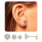 3 Pairs Tiny Cubic Zirconia Flat Back Stud Earrings, 14k Gold Plated Screw on Flat Back Earrings Hypoallergenic Flatback Cartilage Earring Jewelry Gifts for Teen Men 3-5mm (Gold)