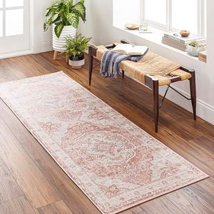 Mark&Day Area Rugs, 3x10 Bethlehem Traditional White Runner Area Rug, Pink Beige Carpet for Hallway, Kitchen, Bedroom or Living Room (2'7" x 10' Runner)