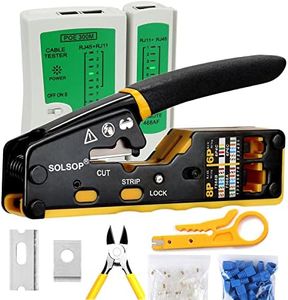 Solsop Pass Through RJ45 Crimp Tool Kit Ethernet Crimper CAT5 Cat5e Cat6 Crimping Tool Kit