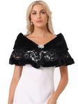 Allegra K Women's Wedding Cape for Dress Lace Trim Evening Faux Fur Shawl Shrug Black Medium